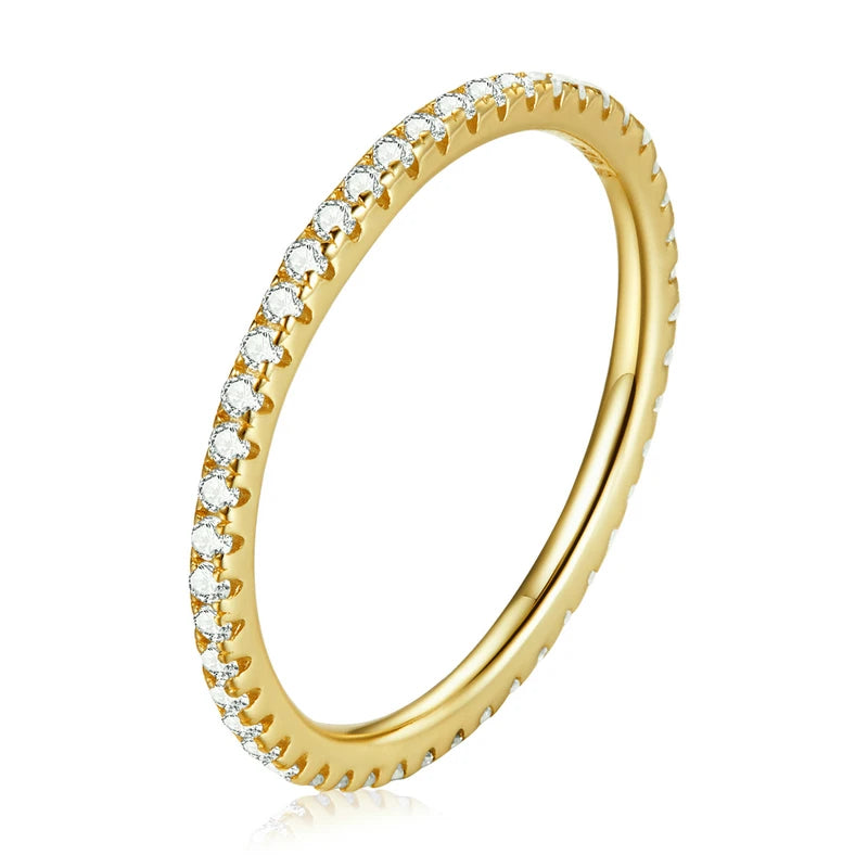 BAMOER 925 Sterling Silver CZ Pave Stackable Ring – Gold Plated Eternity Band