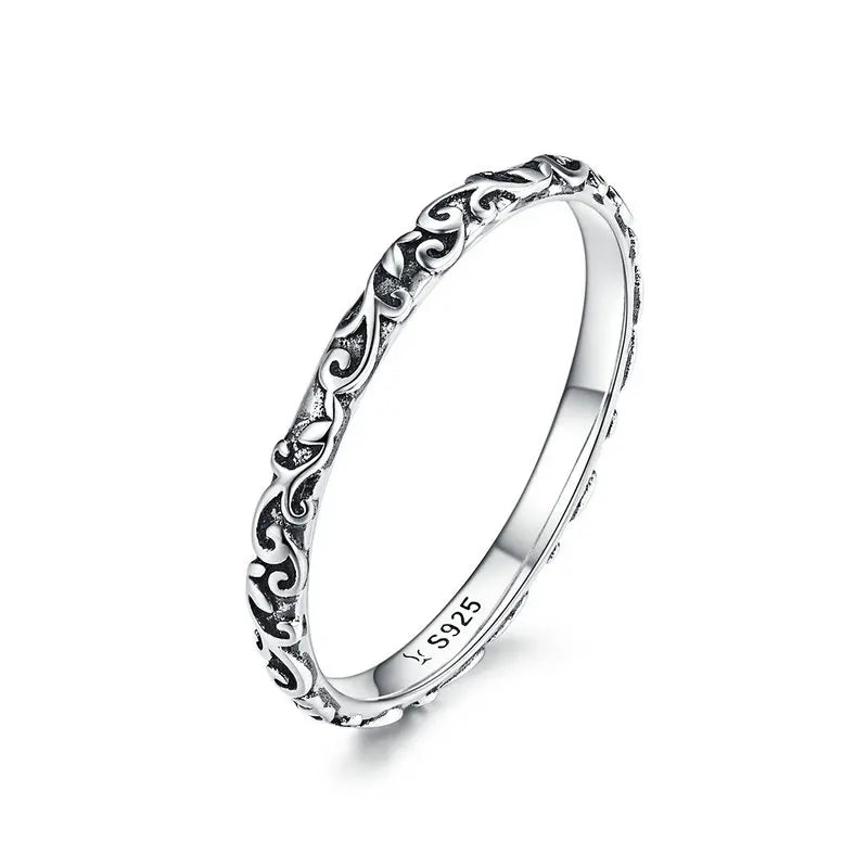 BAMOER 925 Silver Vintage Vine Band Ring for Women