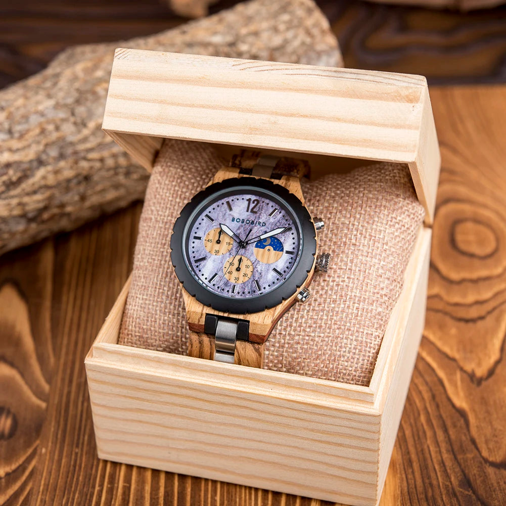 BOBOBIRD Luxury Wooden Men’s Quartz Chronograph Watch