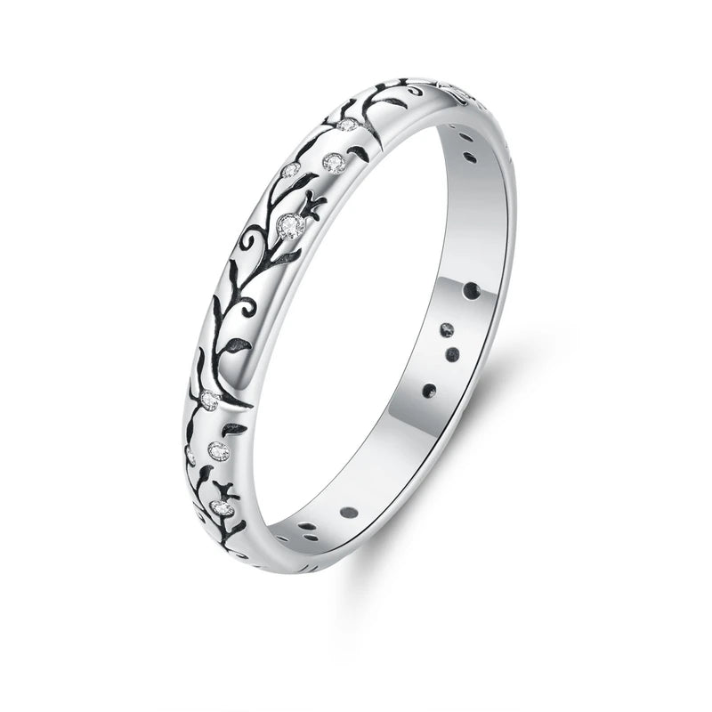 BAMOER 925 Silver Vintage Vine Band Ring for Women