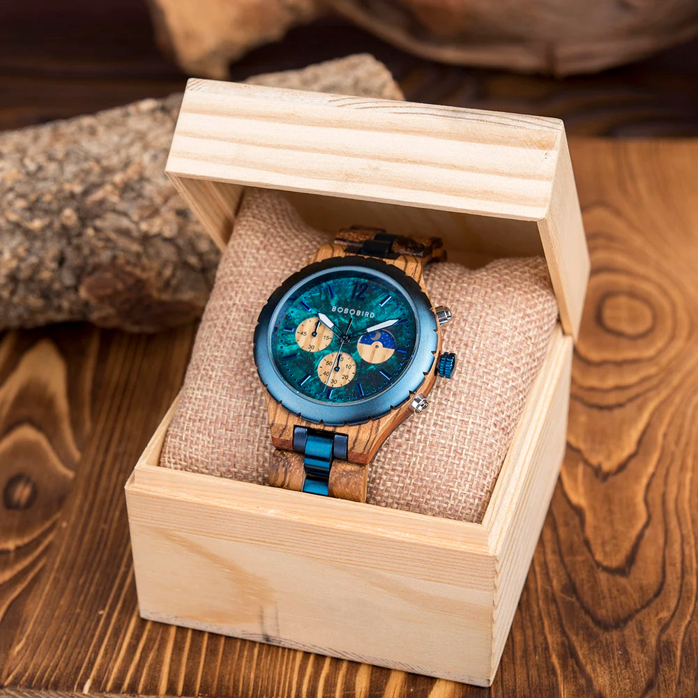 BOBOBIRD Luxury Wooden Men’s Quartz Chronograph Watch