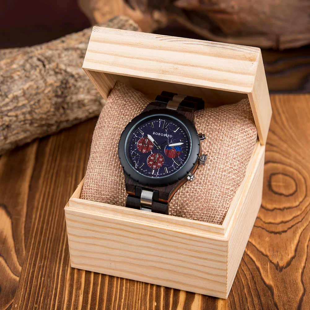 BOBOBIRD Luxury Wooden Men’s Quartz Chronograph Watch