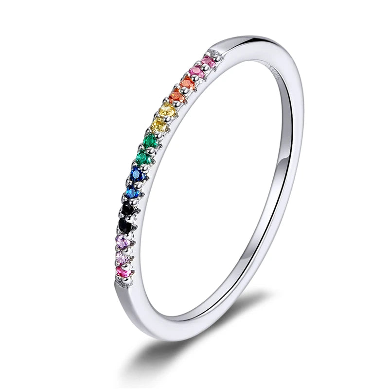 BAMOER 925 Sterling Silver CZ Pave Stackable Ring – Gold Plated Eternity Band
