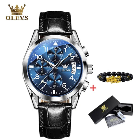 OLEVS 2878 Luxury Men’s Quartz Watch – Leather Strap, Waterproof, Luminous, Multifunctional Business & Sports Design