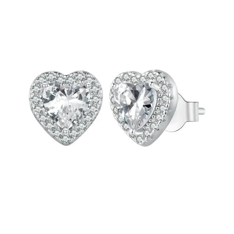 BAMOER CZ Heart Stud Earrings