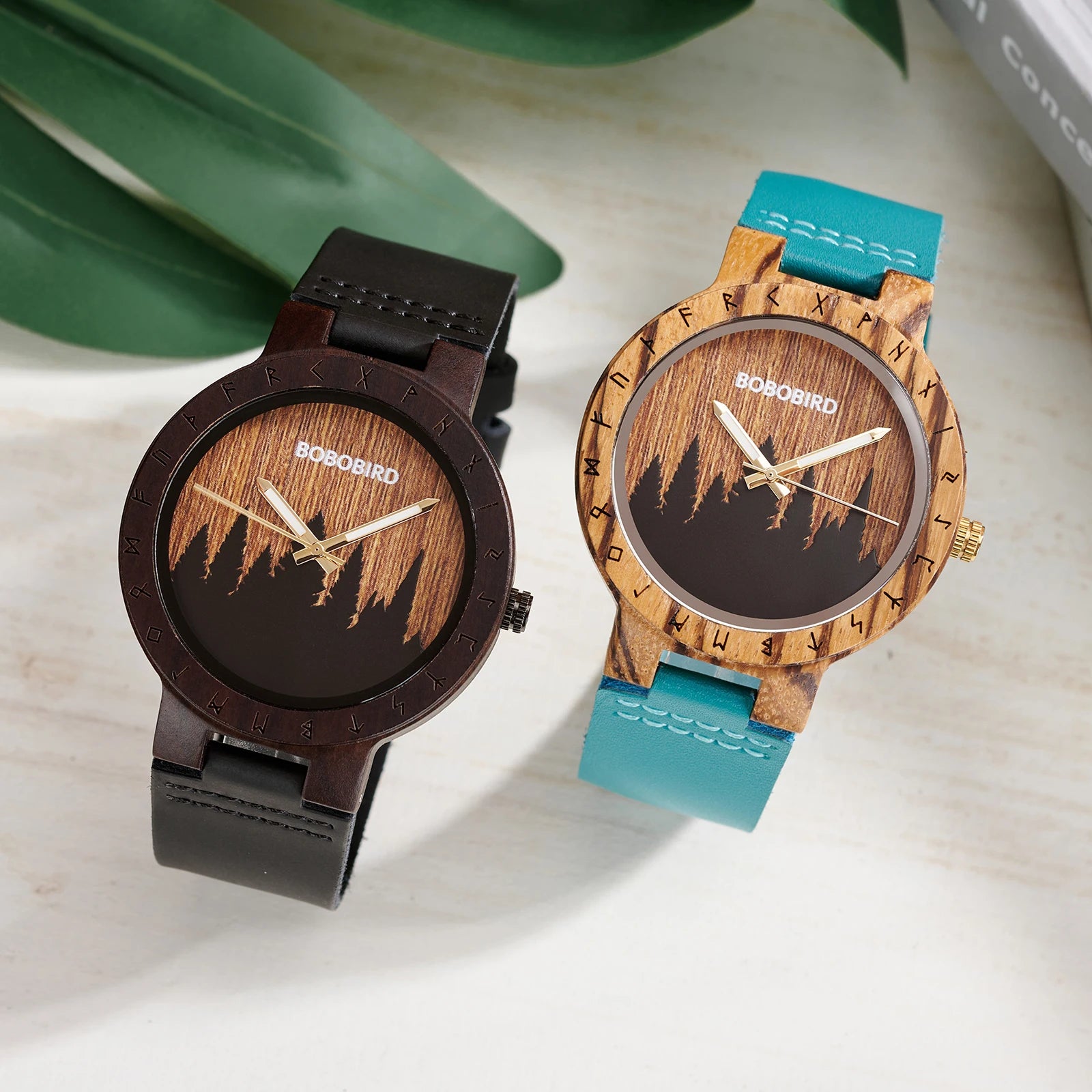 BOBOBIRD Viking Symbol Wooden Quartz Watch – Men’s Forest Design with Gift Box