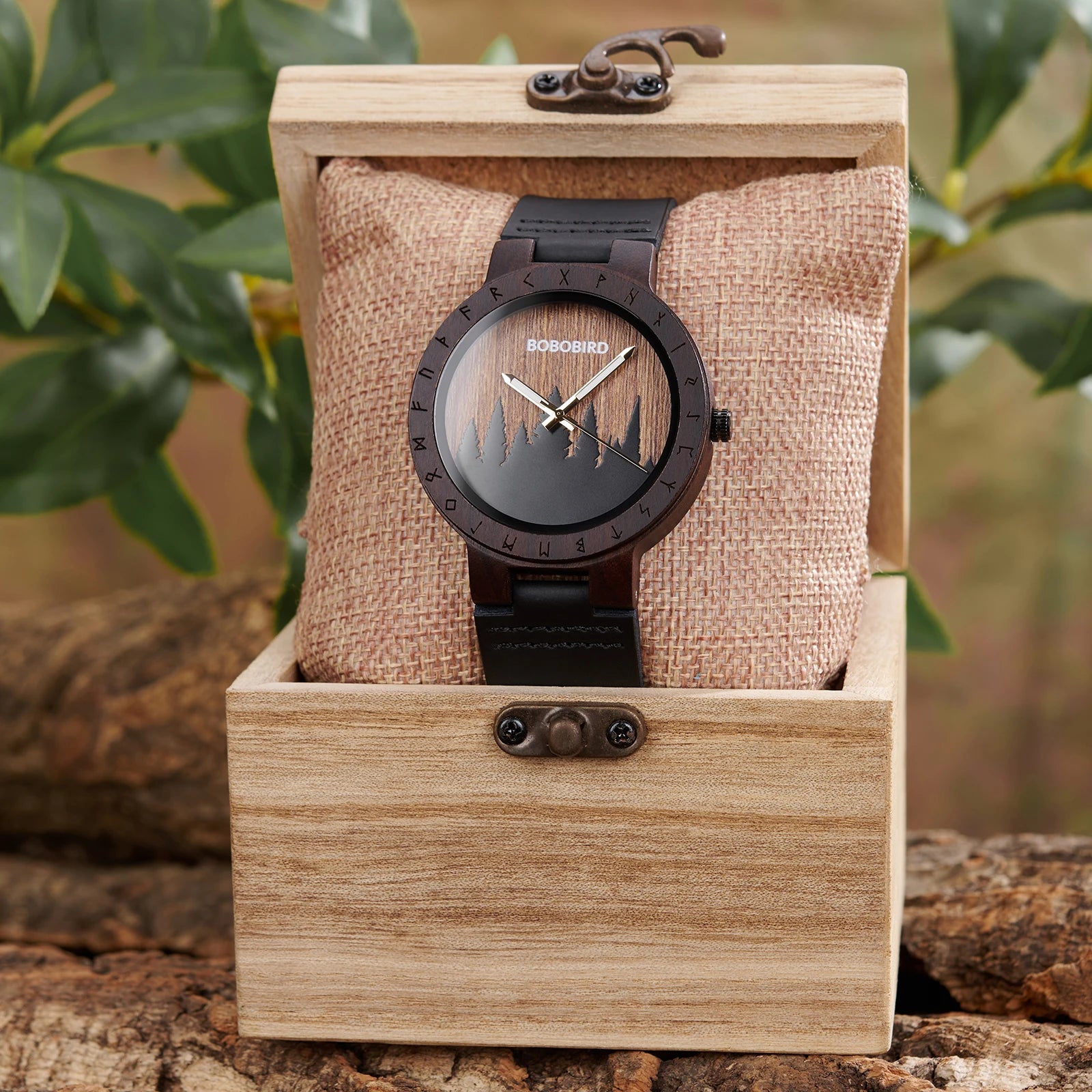 BOBOBIRD Viking Symbol Wooden Quartz Watch – Men’s Forest Design with Gift Box
