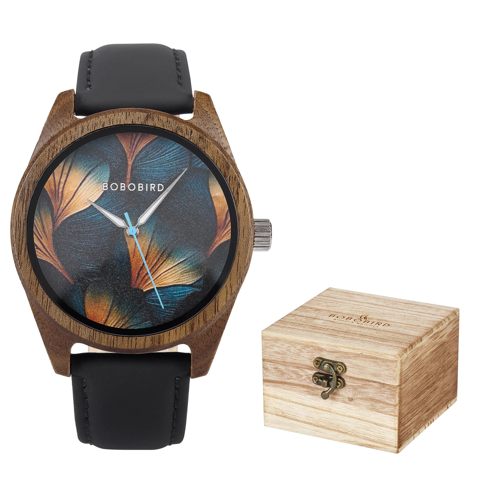 BOBOBIRD 2025 Wooden Watch for Men – Black Leather & Walnut Design
