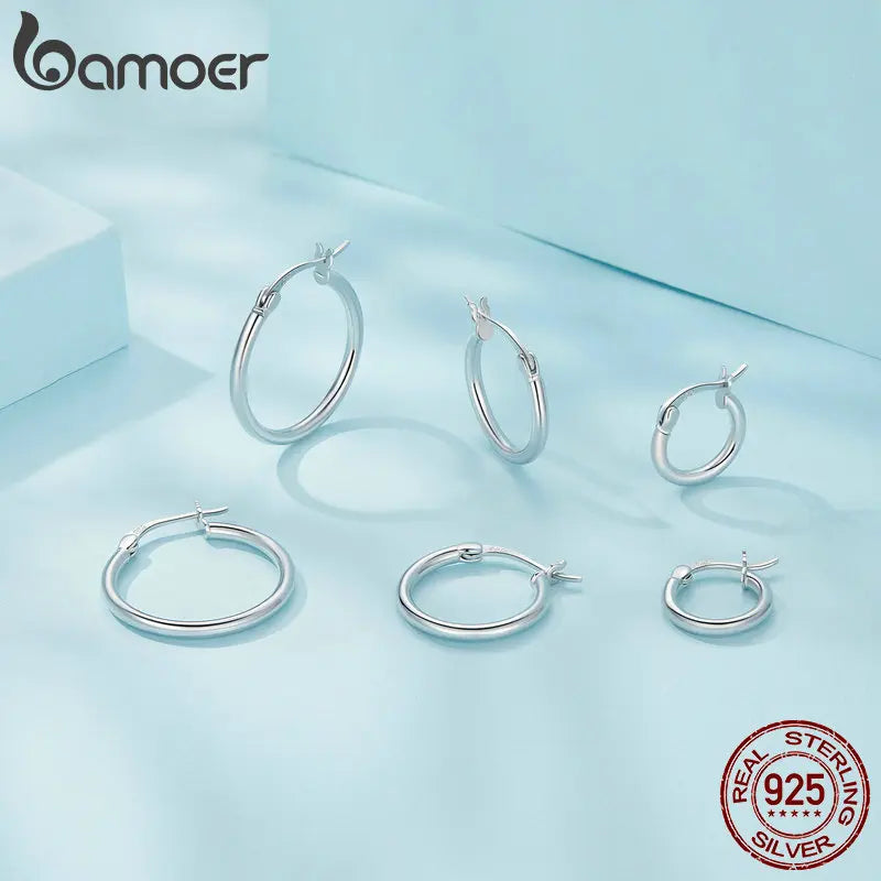 BAMOER 925 Sterling Silver Bold Classic Hoop Earring