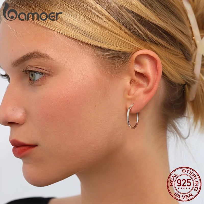 BAMOER 925 Sterling Silver Bold Classic Hoop Earring