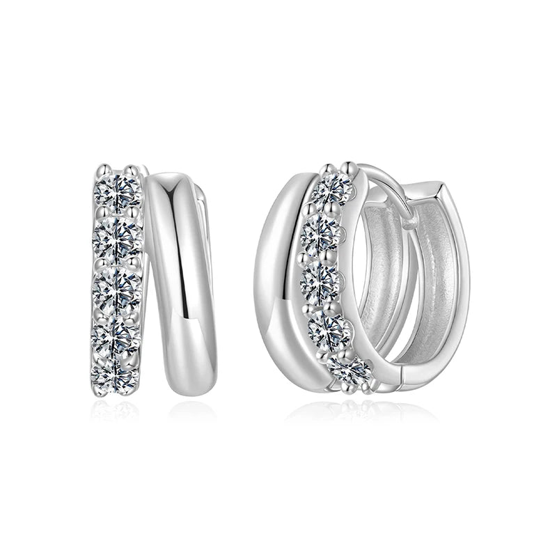 BAMOER 0.3CT Double-layer Moissanite Huggies 925 Silver Sparkling Hoop Earrings for Women