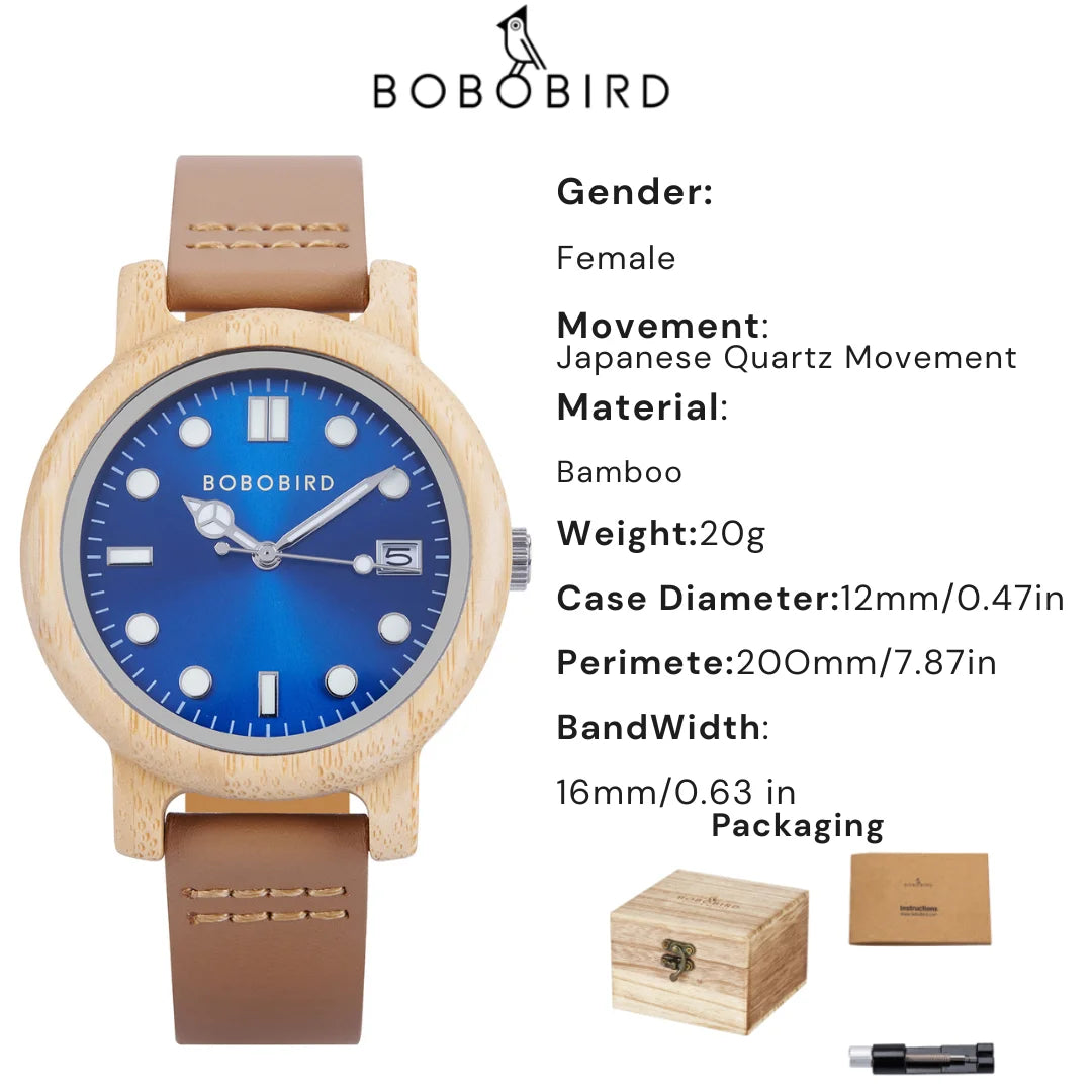 BOBOBIRD Bamboo Ladies Wooden Watch – Elegant Lightweight Quartz Watch for Women