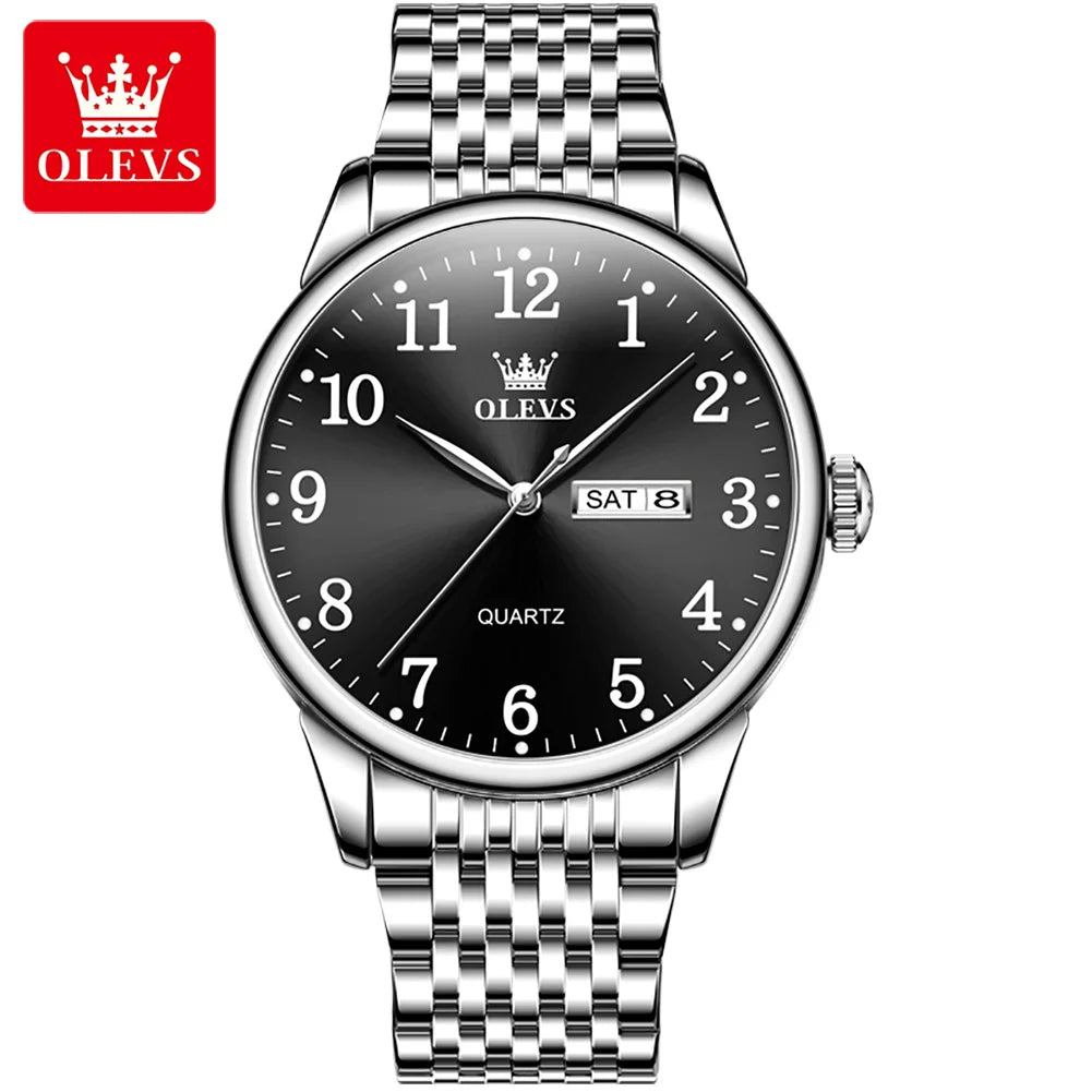 OLEVS Men’s Luxury Quartz Business Watch – Stainless Steel, Waterproof, Simple & Elegant Design