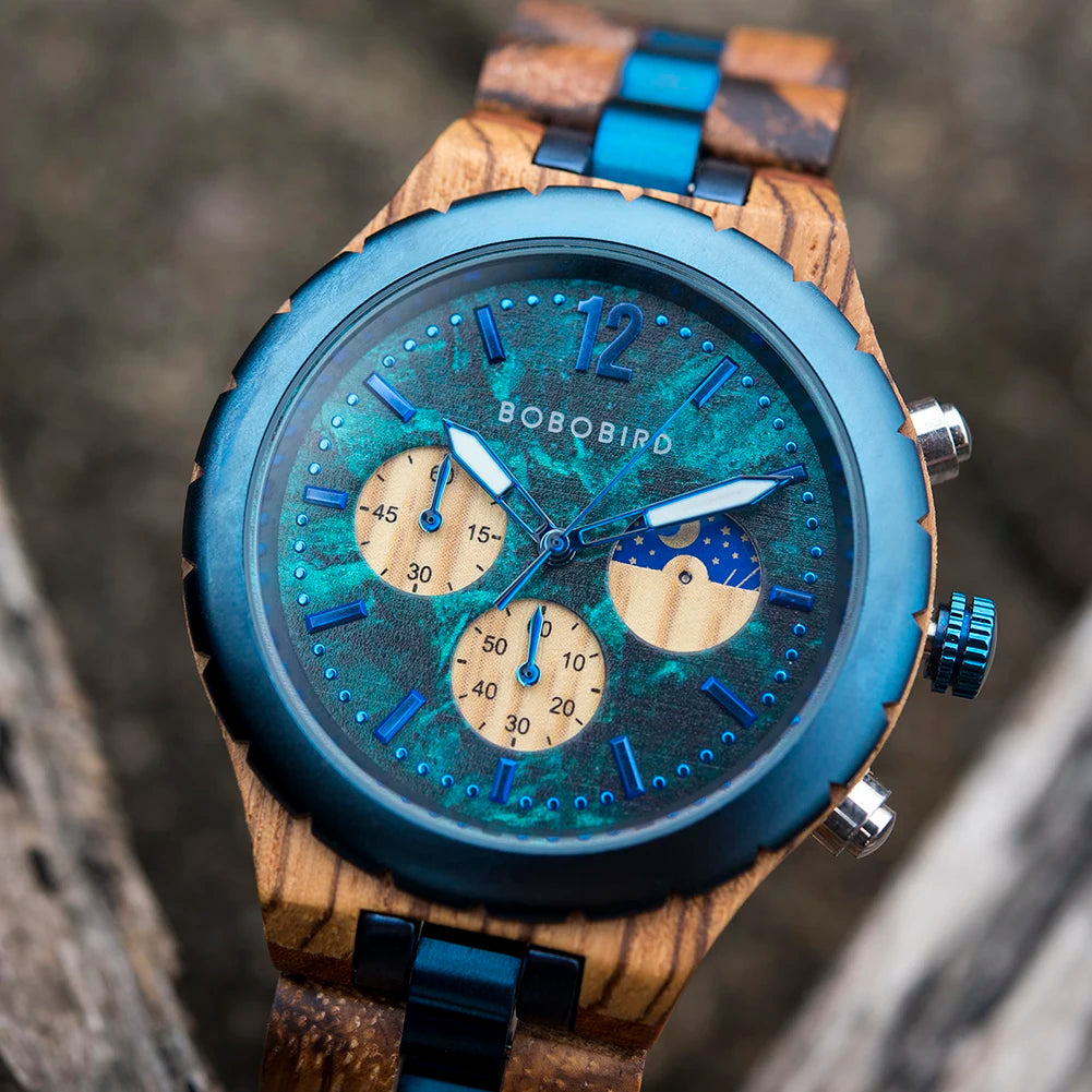 BOBOBIRD Luxury Wooden Men’s Quartz Chronograph Watch
