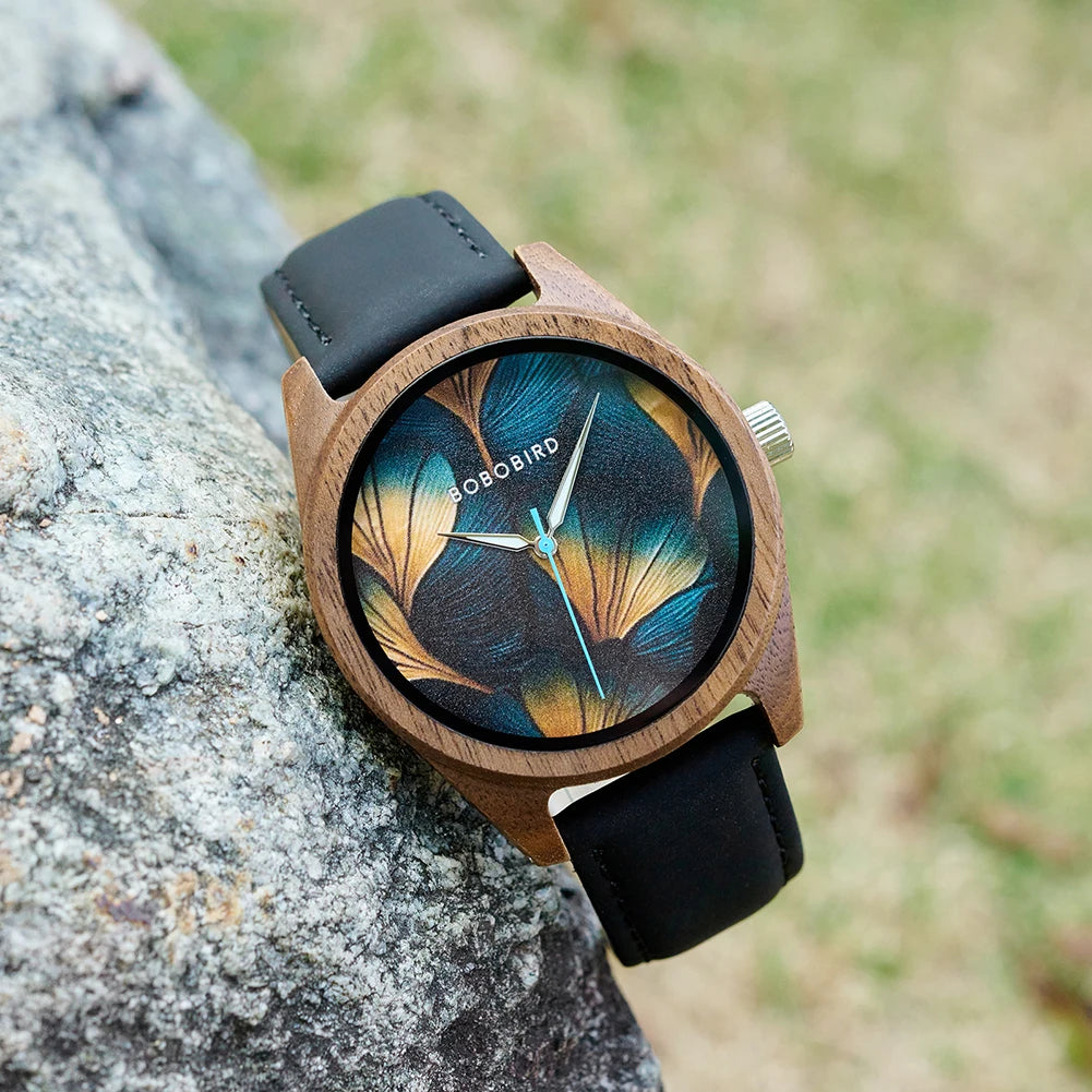BOBOBIRD 2025 Wooden Watch for Men – Black Leather & Walnut Design