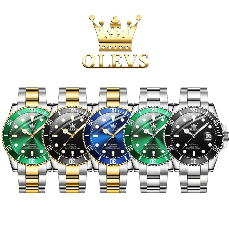 OLEVS Luxury Men’s Automatic Mechanical Watch – Stainless Steel, Waterproof, Luminous, Date Display