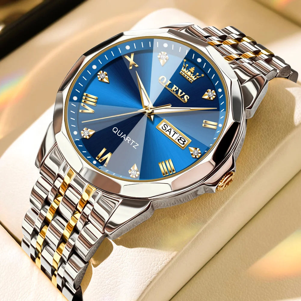 OLEVS Luxury Men’s Quartz Watch – Gold Stainless Steel, Waterproof