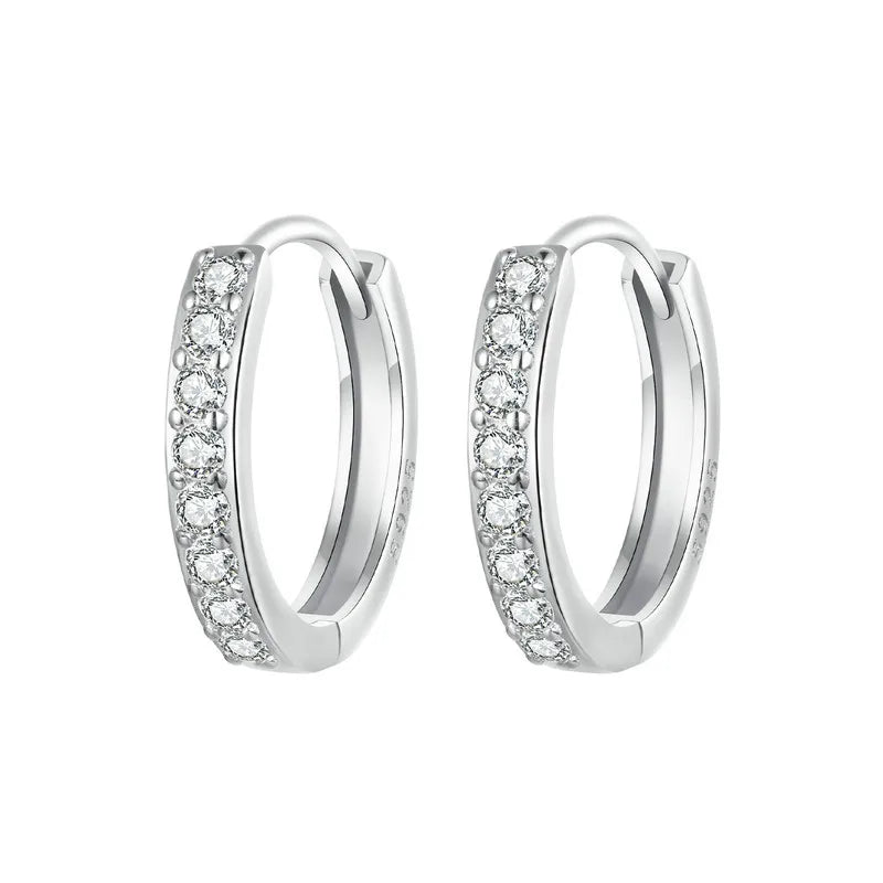 BAMOER CZ White Gold Huggie Hoop Earrings