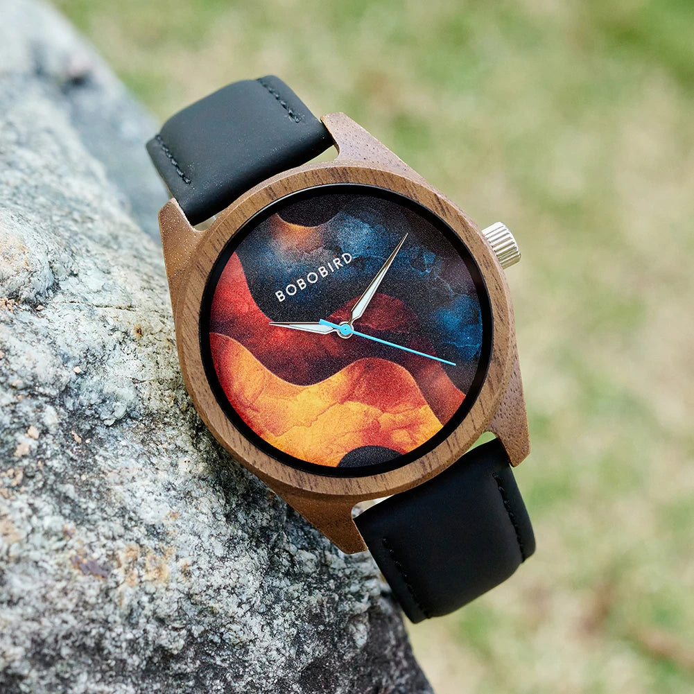 BOBOBIRD 2025 Wooden Watch for Men – Black Leather & Walnut Design