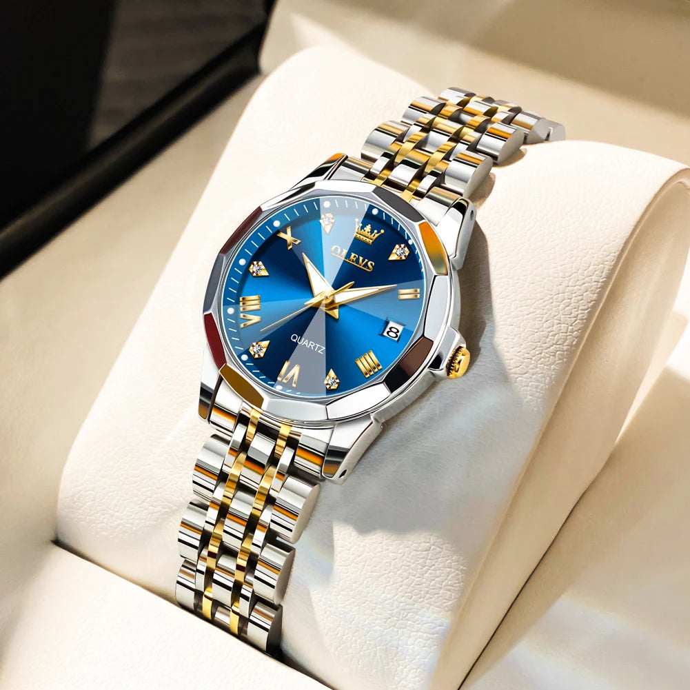 OLEVS Elegant Golden Women’s Quartz Watch – Stainless Steel, Waterproof Luxury Design