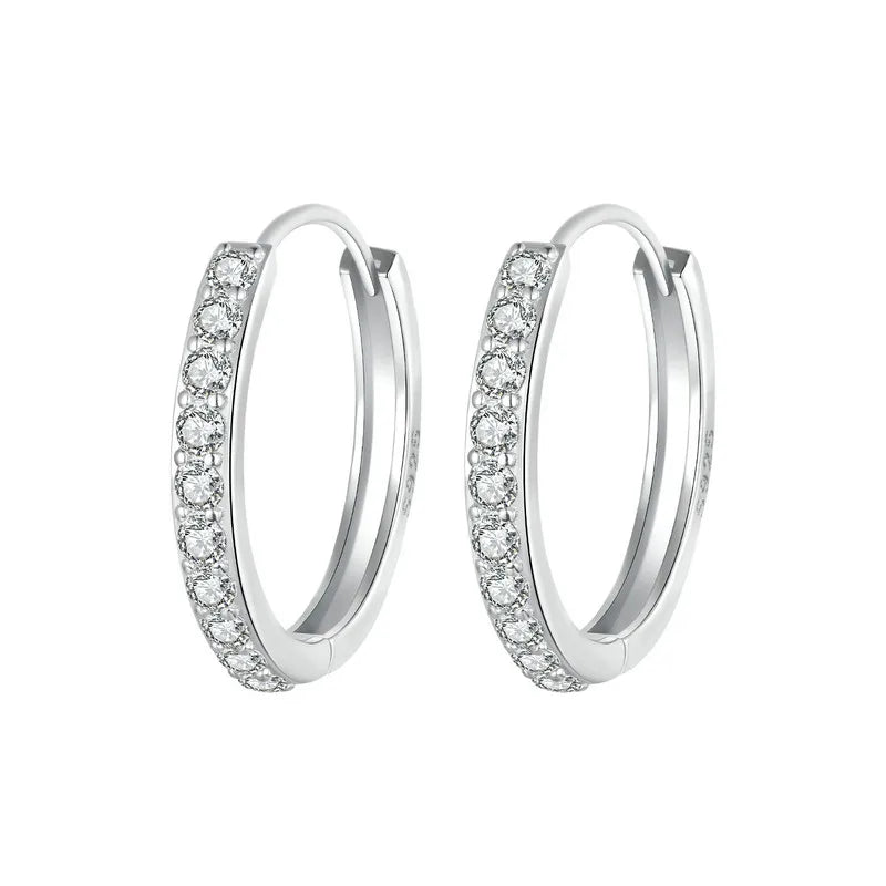 BAMOER CZ White Gold Huggie Hoop Earrings