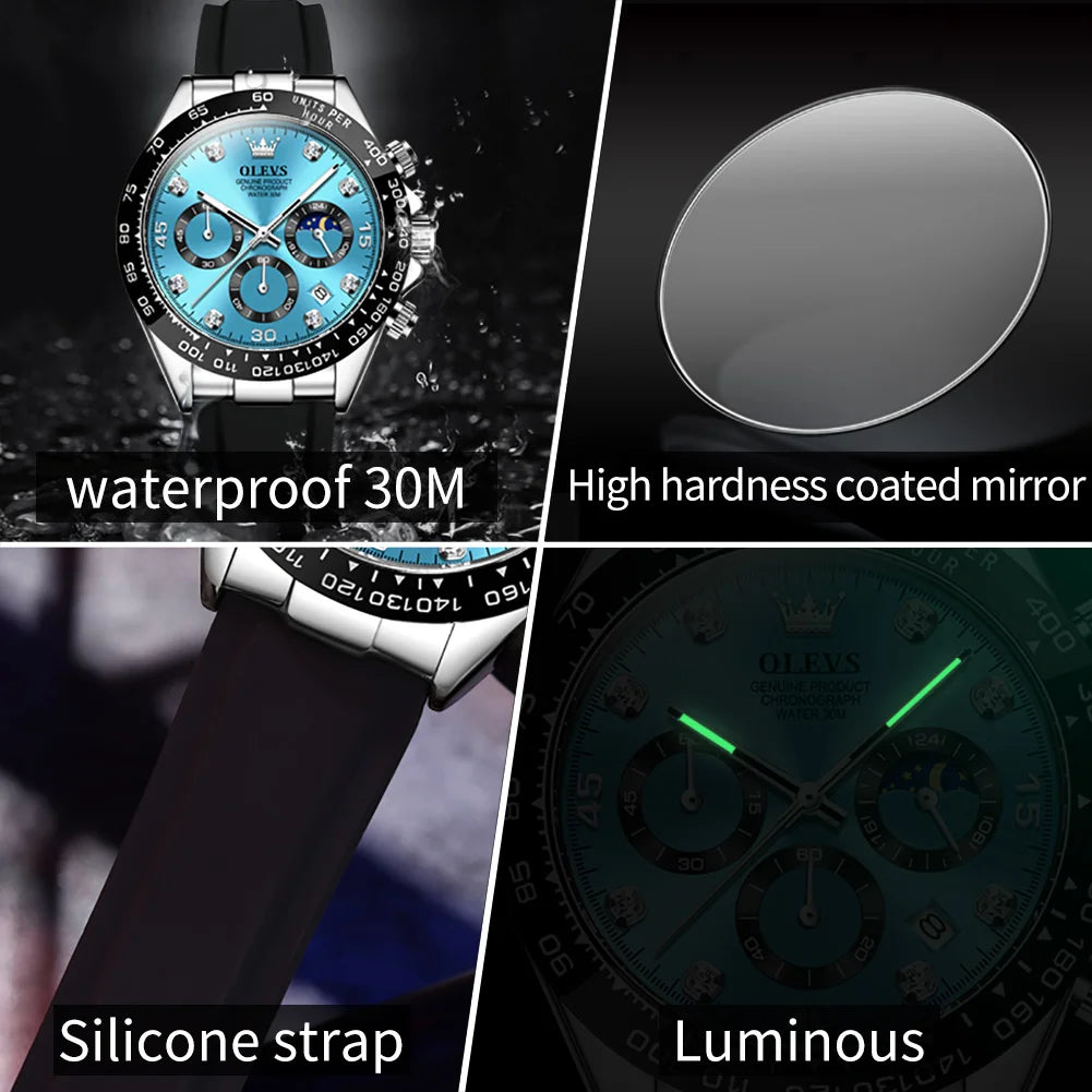 OLEVS Luxury Men’s Quartz Watch – Waterproof, Luminous, Chronograph & Date, Sport Design