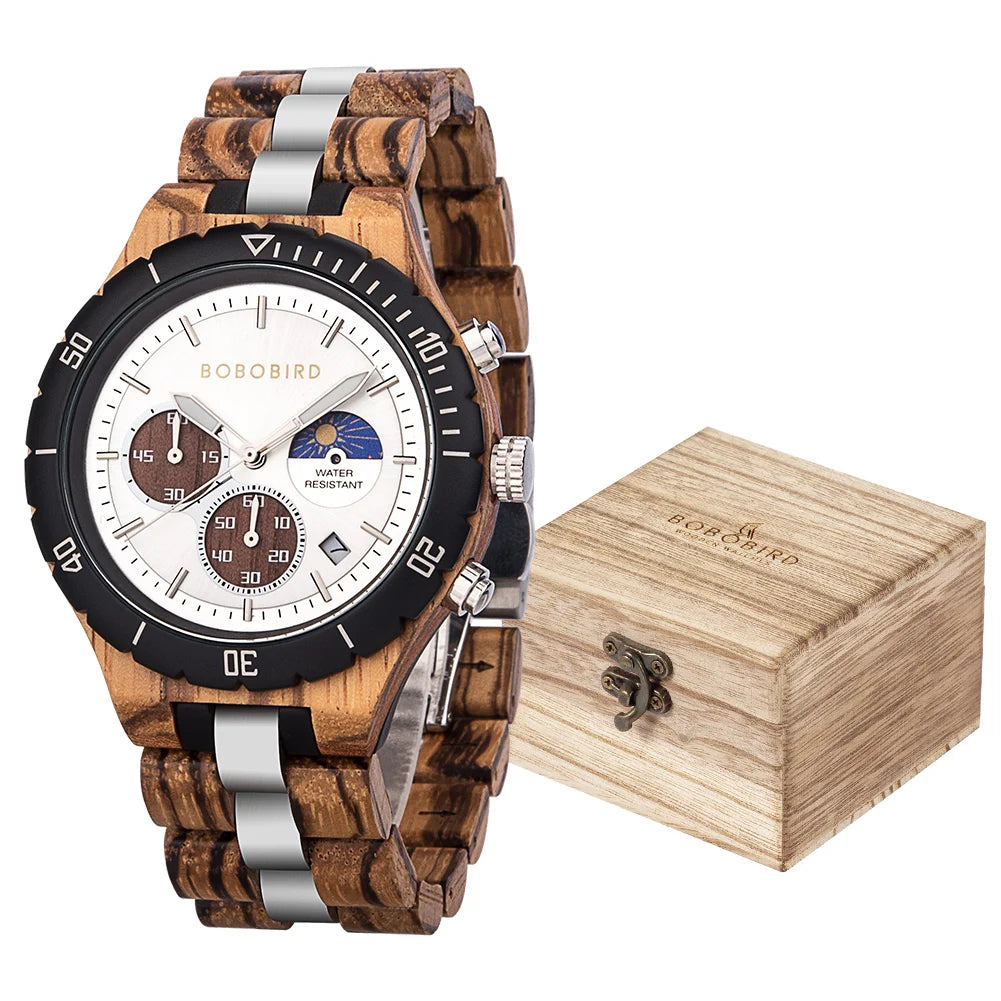 BOBOBIRD Luxury Wooden Men’s Quartz Chronograph Watch