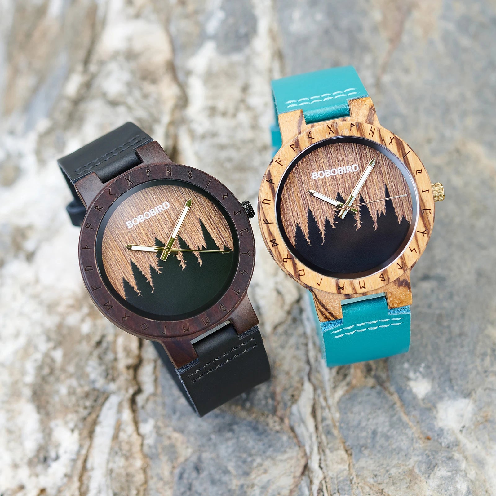 BOBOBIRD Viking Symbol Wooden Quartz Watch – Men’s Forest Design with Gift Box
