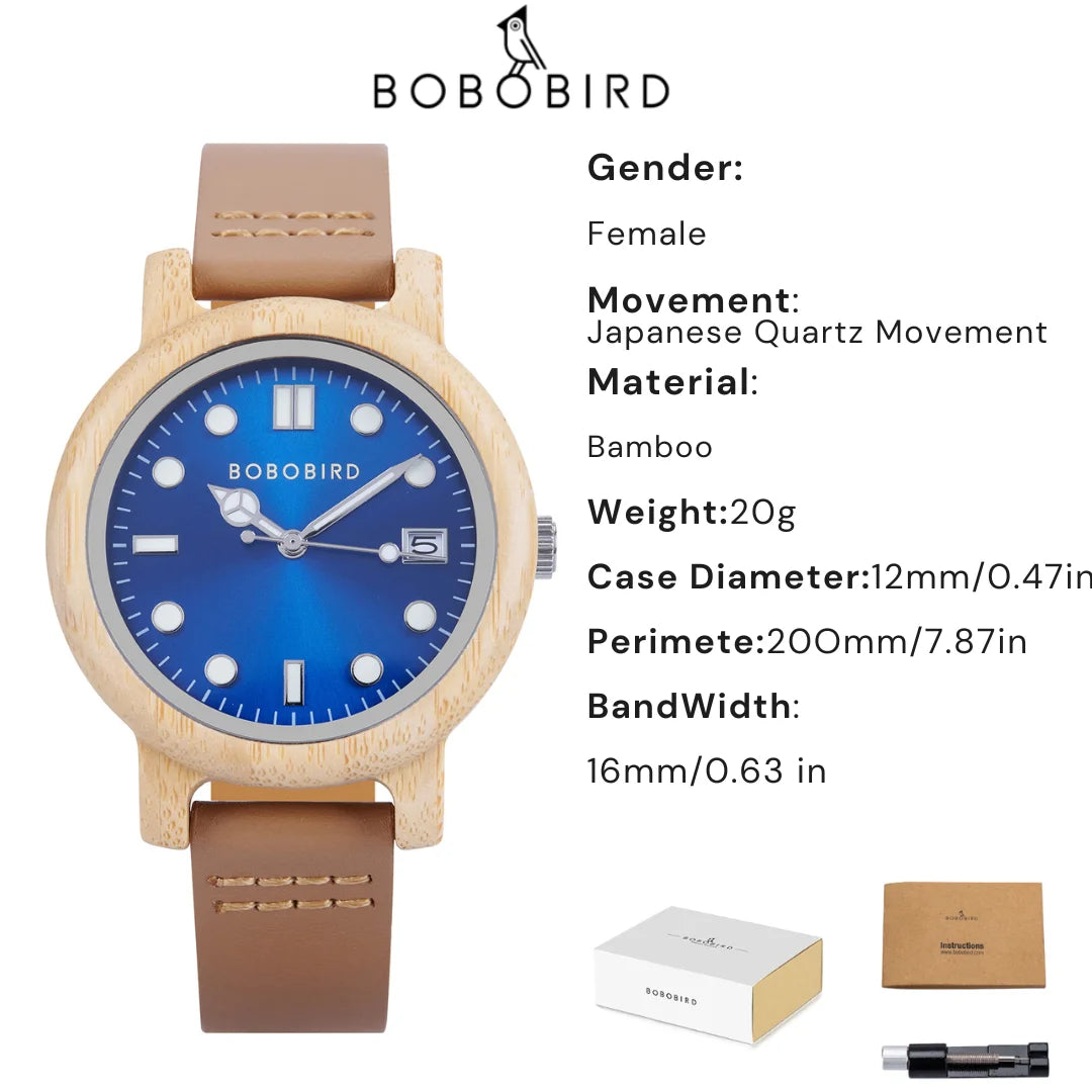 BOBOBIRD Bamboo Ladies Wooden Watch – Elegant Lightweight Quartz Watch for Women
