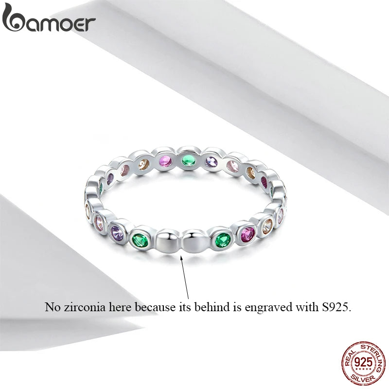 BAMOER Rainbow Zircon Stackable Ring