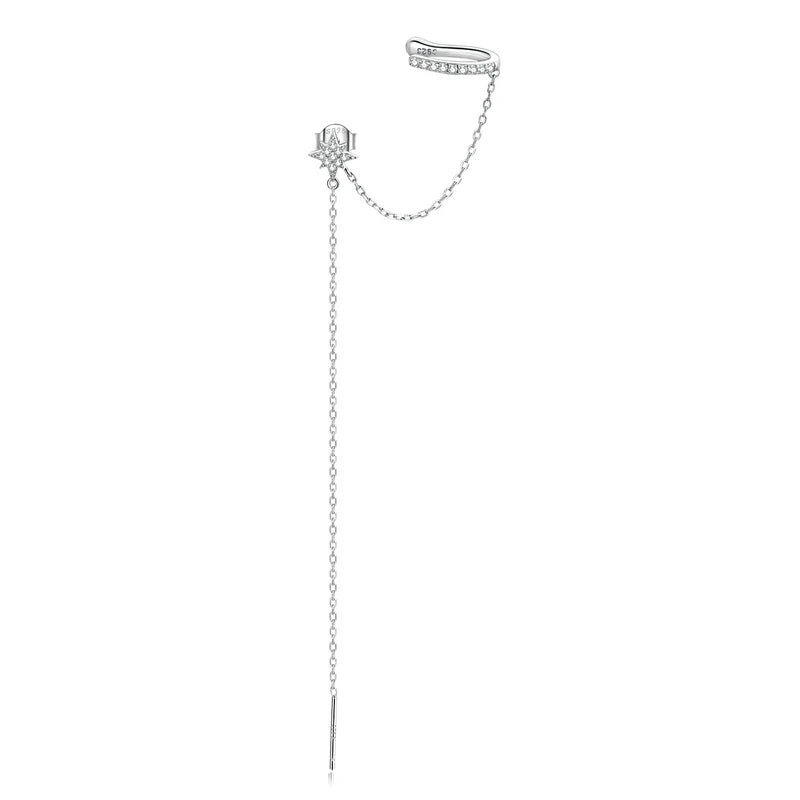 BAMOER 925 Sterling Silver CZ Mono-Earring Clip – Platinum Plated Stud for Women