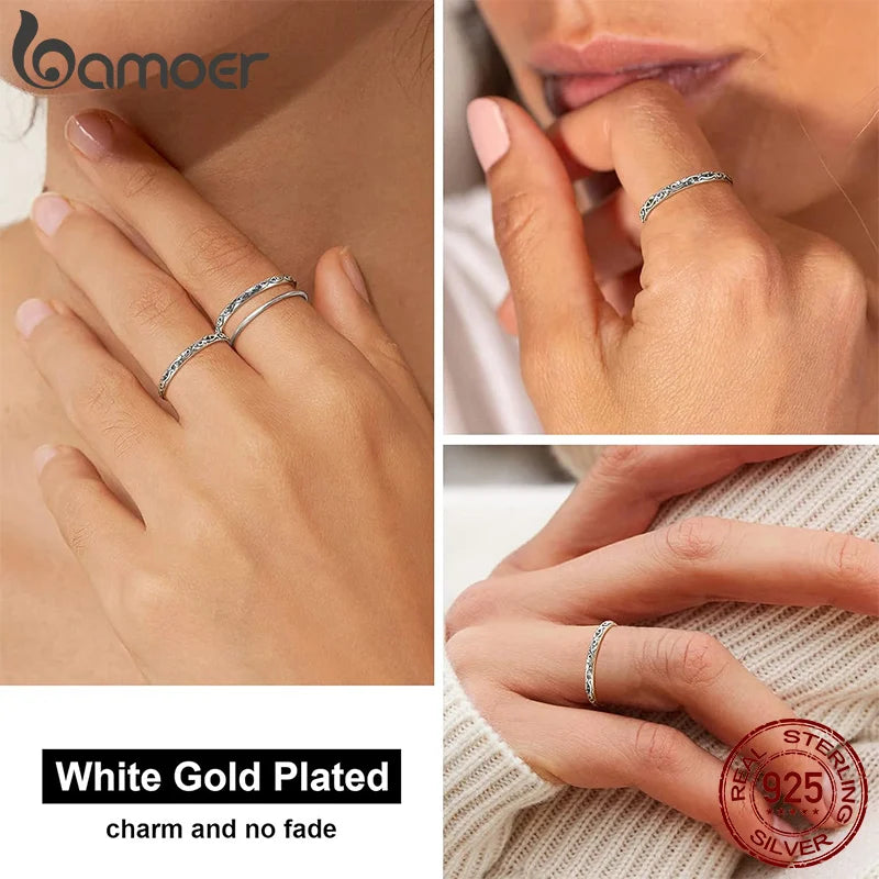 BAMOER 925 Silver Vintage Vine Band Ring for Women