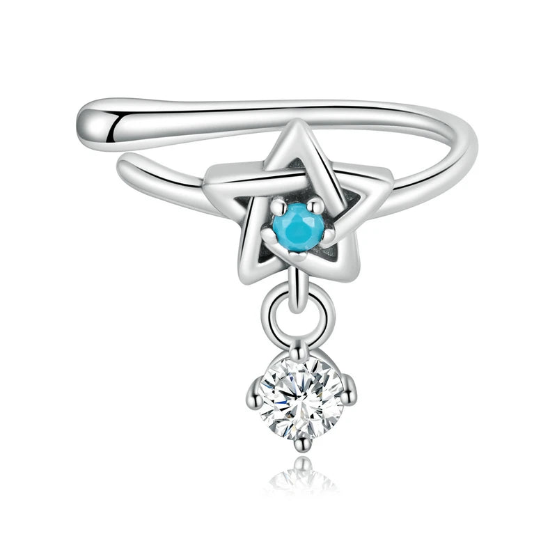BAMOER 925 Sterling Silver CZ Mono-Earring Clip – Platinum Plated Stud for Women