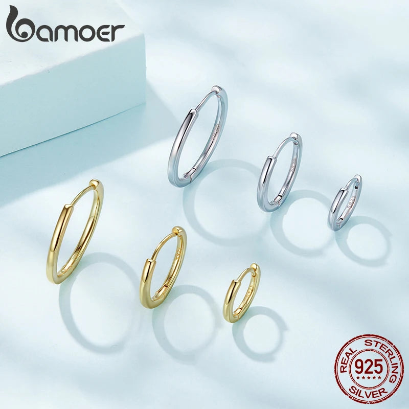 BAMOER 925 Sterling Silver Minimalist Huggie Hoop Earrings