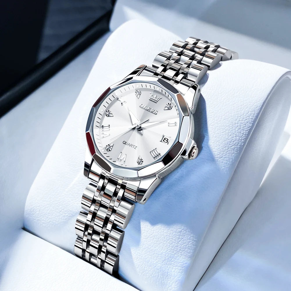 OLEVS Elegant Golden Women’s Quartz Watch – Stainless Steel, Waterproof Luxury Design