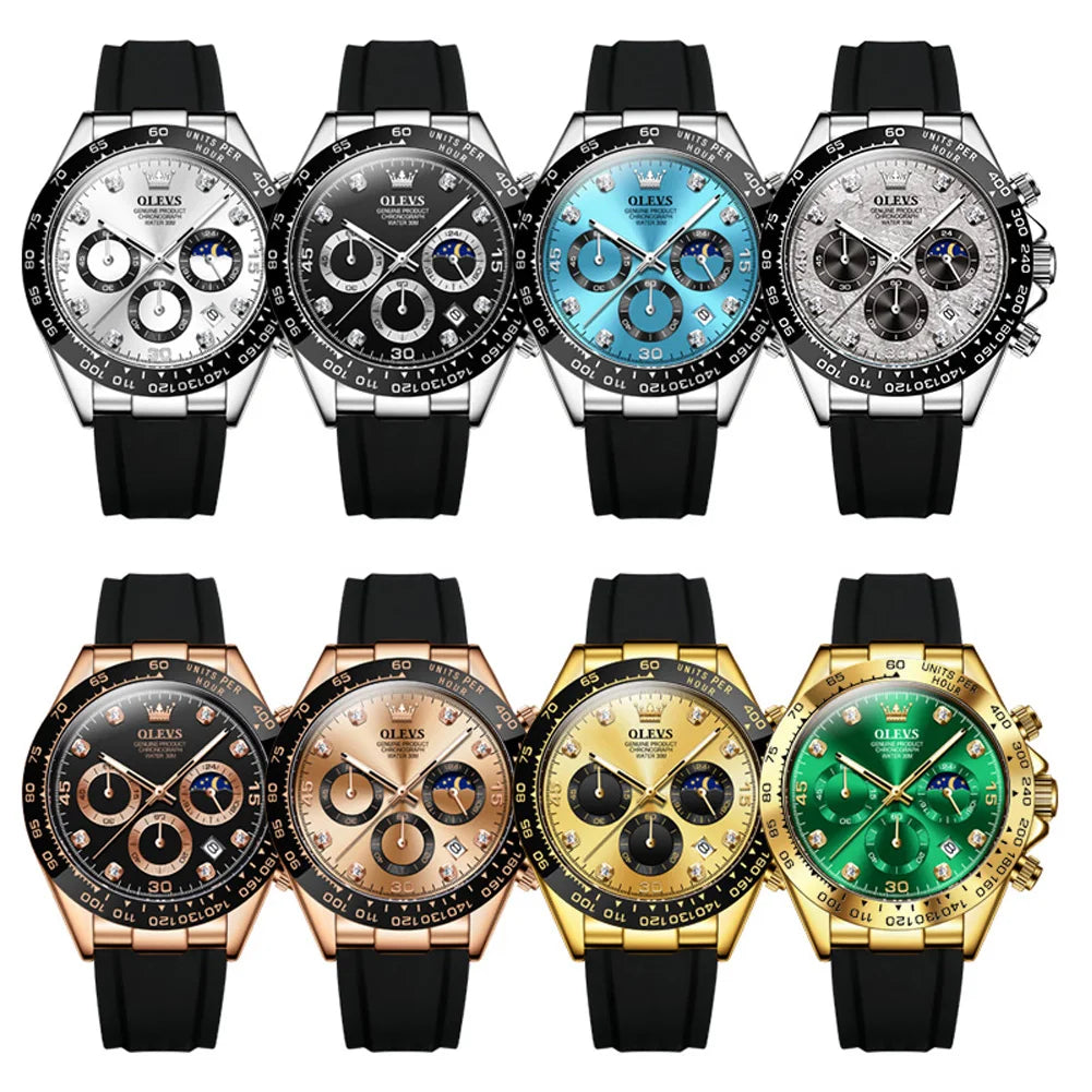 OLEVS Luxury Men’s Quartz Watch – Waterproof, Luminous, Chronograph & Date, Sport Design