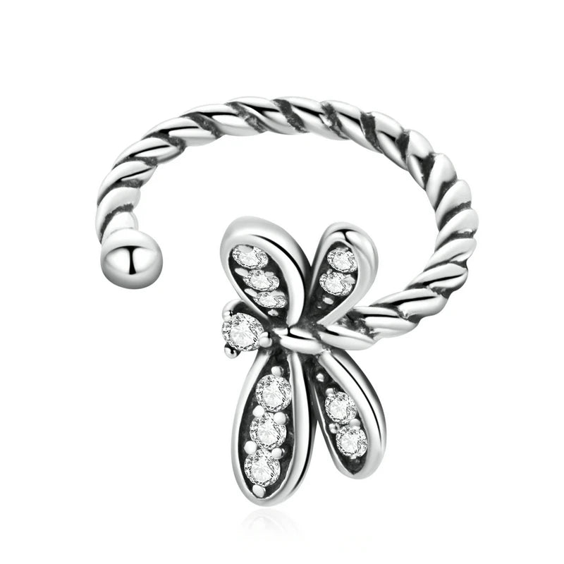 BAMOER 925 Sterling Silver CZ Mono-Earring Clip – Platinum Plated Stud for Women