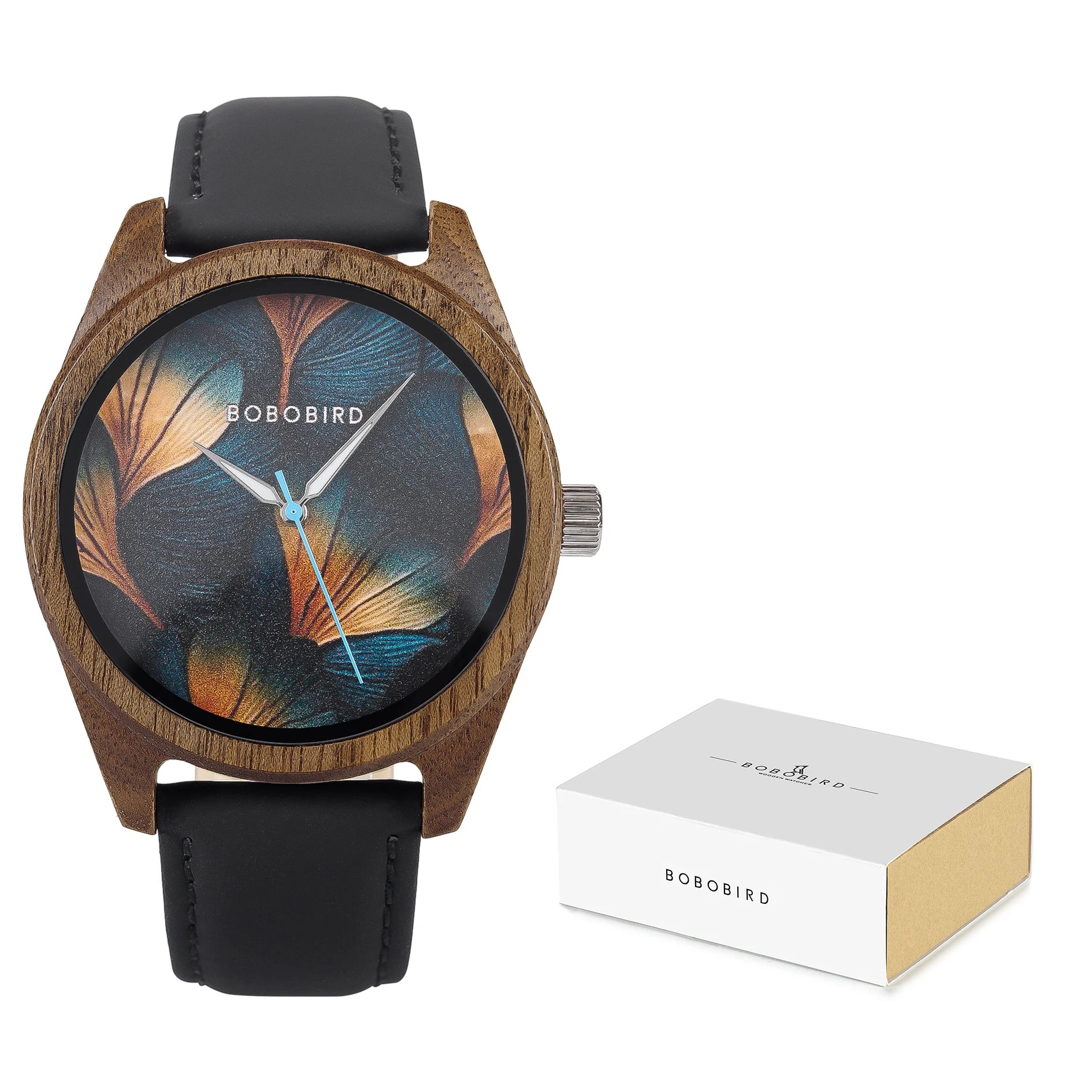 BOBOBIRD 2025 Wooden Watch for Men – Black Leather & Walnut Design