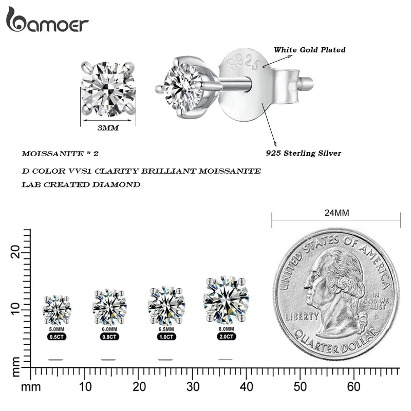 BAMOER 925 Sterling Silver Mini Moissanite Stud Earrings