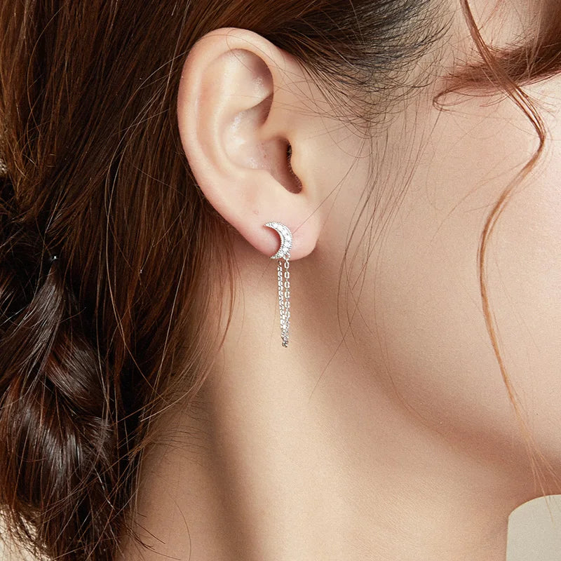 BAMOER 925 Sterling Silver CZ Mono-Earring Clip – Platinum Plated Stud for Women