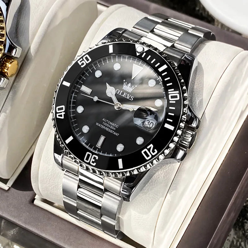 OLEVS Luxury Men’s Automatic Mechanical Watch – Stainless Steel, Waterproof, Luminous, Date Display