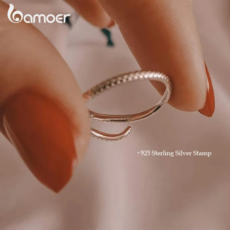 BAMOER 925 Silver Platinum Plated Green Zircon Snake Ring