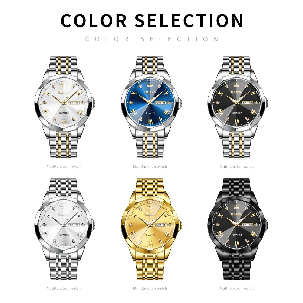 OLEVS Luxury Men’s Quartz Watch – Gold Stainless Steel, Waterproof