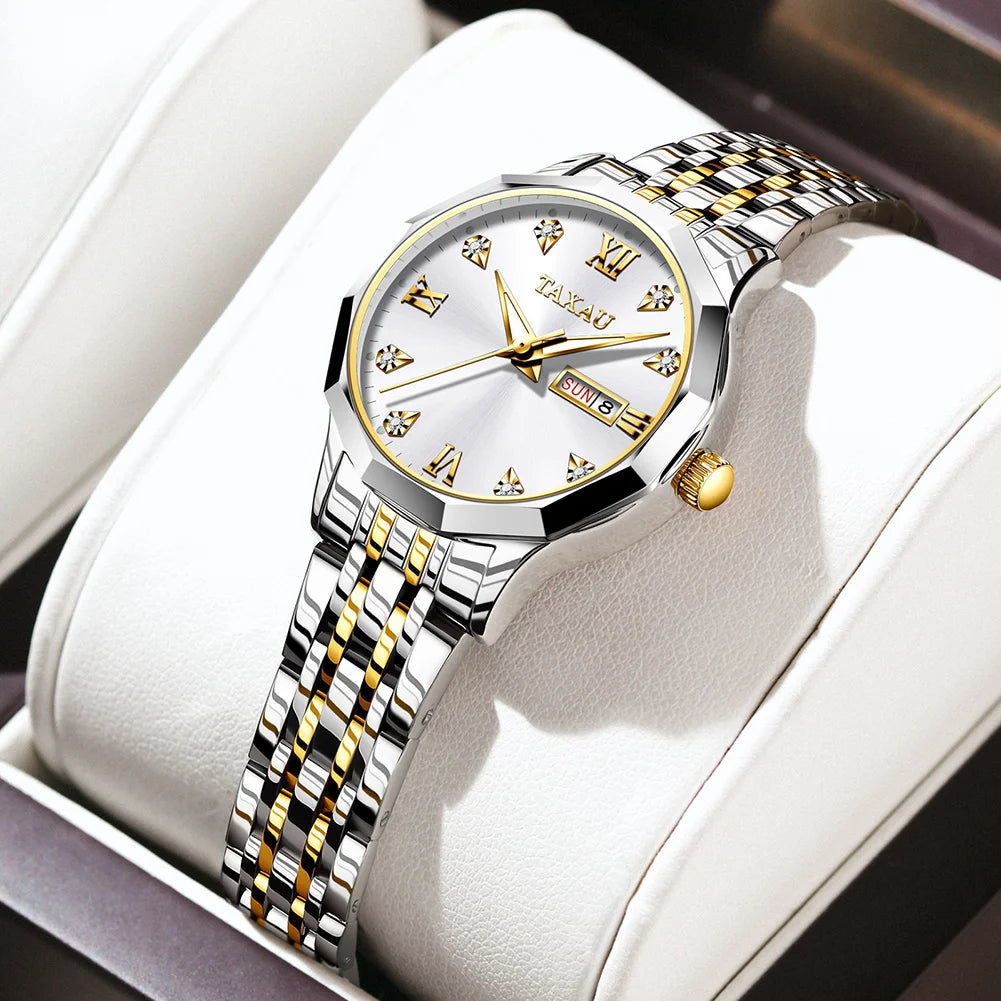 OLEVS Elegant Golden Women’s Quartz Watch – Stainless Steel, Waterproof Luxury Design