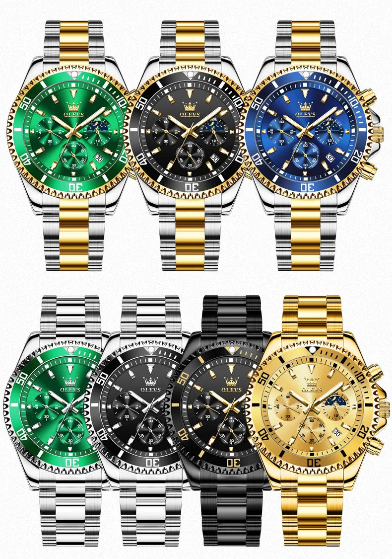 OLEVS 2870 Luxury Men’s Golden Watch – Fashion & Business Design, Waterproof, Moon Phase, Quartz Wristwatch