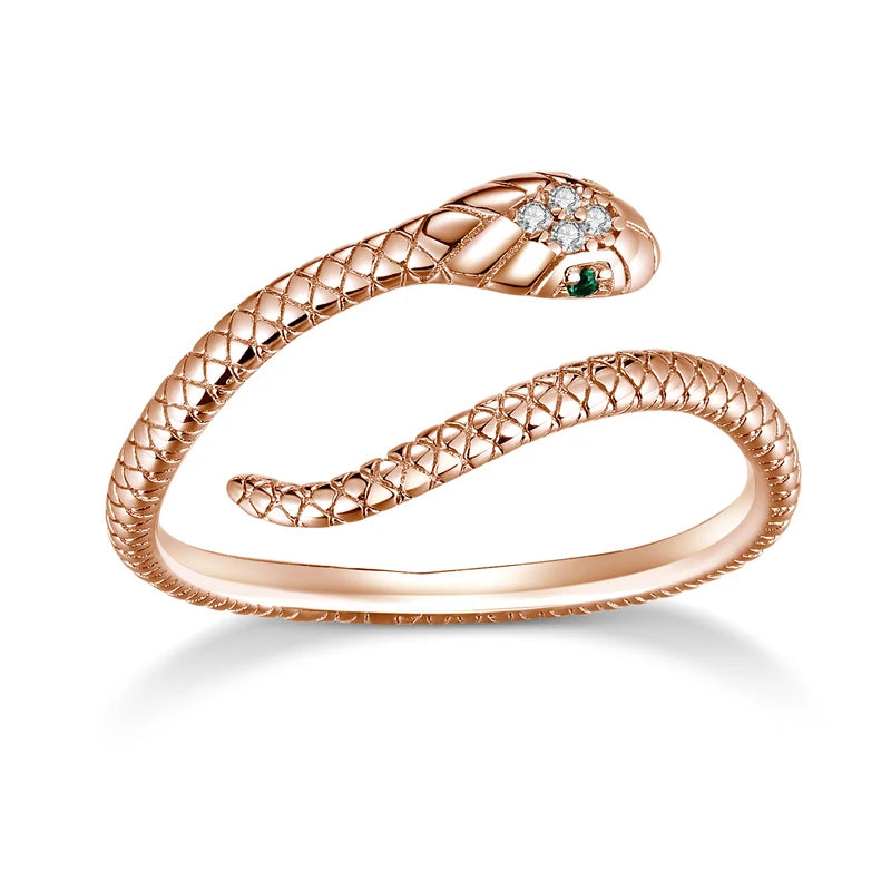 BAMOER 925 Silver Platinum Plated Green Zircon Snake Ring