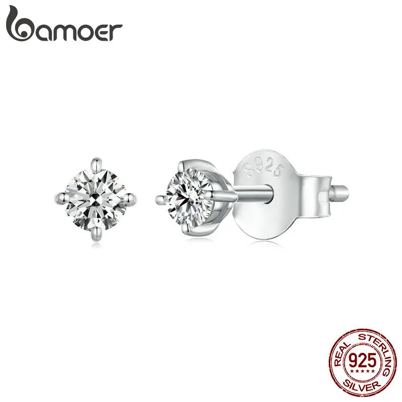 BAMOER 925 Sterling Silver Mini Moissanite Stud Earrings