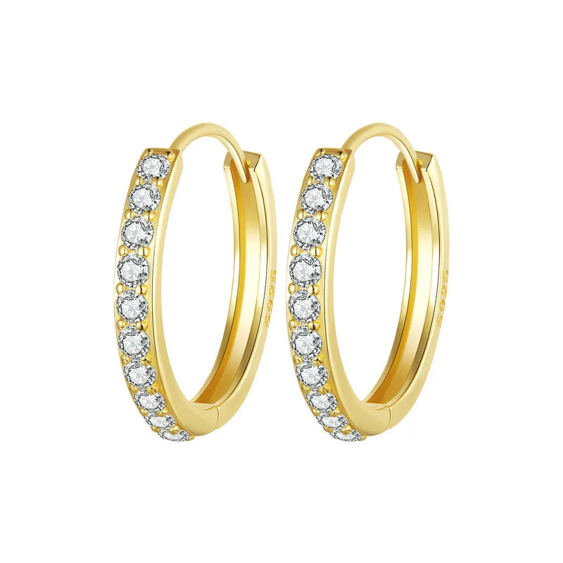 BAMOER CZ White Gold Huggie Hoop Earrings