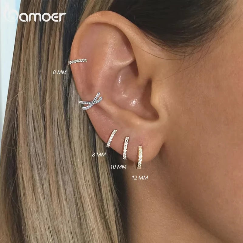 BAMOER 925 Sterling Silver Classic Small Hoop Earrings SCE498