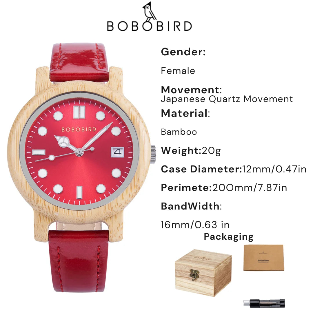 BOBOBIRD Bamboo Ladies Wooden Watch – Elegant Lightweight Quartz Watch for Women